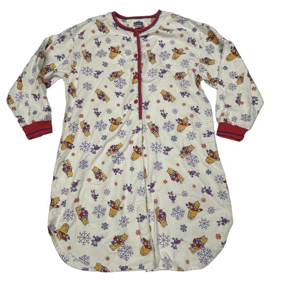 VTG 1998 Winnie the Pooh Nightshirt Winter Long Sleeve Pooh & Piglet Sz. Medium - Picture 1 of 13